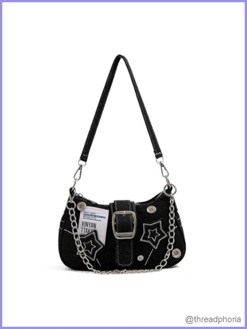 Grunge Distressed Denim Hobo Shoulder Bag Chain Strap Y2K Crossbody
